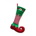 Détail en gros plan du bas de Noël elfe rouge et vert avec cloches et bout recourbé. - Chaussette Elfe Clochette / Style Revers Vert