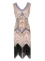1920s Vintage Sequined Beaded V-Neck Fringe Flapper Dress Elegant Women Party Gown - Custom Sizes / Dresses / Pink
