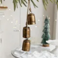 Vintage iron Christmas bell hanging ornament, rustic trio bells decor for holiday party tree. - Hemp Texture Vintage Medium Bell [3-Bell Style]