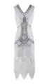 1920s vintage flapper sequin beaded dress V-neck sleeveless fringe party evening dress variant - S / Dresses / White