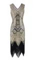 1920s vintage sequined beaded dress V-neck sleeveless fringe party gown variant - S / Dresses / Gold Yellow