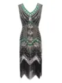 1920s Vintage Sequin Beaded V-Neck Fringe Flapper Dress Retro Gatsby Party Dress - Custom Sizes / Dresses / Dark Green