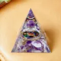 Natural amethyst crystal pyramid resin ornament, energy stone healing home decor 5cm. - Amethyst Suspended Ring Style
