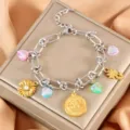 Bracciale con ciondoli bicolore in acciaio inossidabile con cuori colorati e pendenti floreali. - Albero della vita