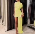 Summer sleeveless slim fit ruched bodycon irregular dress for women fashion chic daily wear - Light Yellow