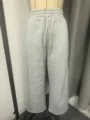Grey fleece-lined wide leg sweatpants detail, elastic high waist casual winter trousers for women. - S / Bottoms / Dark Gray