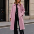 Manteau mi-long uni à revers simple boutonnage pour femmes, automne hiver, mode vêtement d'extérieur. - Rose