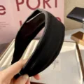 Black knitted wide headband for women, autumn winter hair hoop solid color casual hair accessories - Black