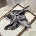 Dark grey leather hair scrunchie with scarf tails, elegant elastic hair tie for ponytail. - Silver Gray