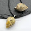 Natural stone teardrop pendant crystal agate necklace close up detail view elegant item - Crazy Lace Agate