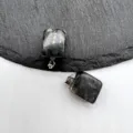 Close-up detail shot of natural stone irregular square pendant necklace, exquisite jewelry part. - Black Labradorite (1 Piece)