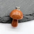 Goldstone mini mushroom pendant detail view, sparkling crystal DIY jewelry accessory. - Red Goldstone (Synthetic), 1 Piece