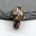 Natural stone carved mushroom pendant close-up view, crystal fashion jewelry. - Rhodochrosite (1 Piece)