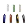Natural crystal healing hexagonal pillars set of 7 assorted gemstone wands for reiki decor. - Single Point Seven Pieces (Bagged)