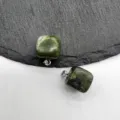 Green natural stone irregular square pendant detail shot featuring a silver metal bail - Green Banded Stone (1pc)