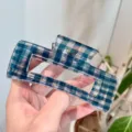 Blue plaid hair claw clip minimalist geometric shark clip elegant hair accessories for daily updo. - D Hollow Rectangle Hair Claw
