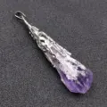 Natural Amethyst Crystal Cluster Raw Stone Pendant Necklace Bohemian Jewelry Accessory - Pendant Only / Silver
