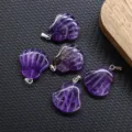 Ciondolo a conchiglia intagliato in cristallo di ametista naturale accessori per collana - 20mm / Un pezzo di ametista