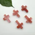 Natuurlijk kristal edelsteen kruis hanger sieraden accessoires halffabrikaat 30x22mm - 30*22*6mm Kruis Hanger / Synthetisch watermeloenrood - 1 stuk