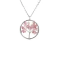 Natural stone crystal gravel round tree of life necklace wire wrapped gemstone pendant jewelry - Strawberry Quartz