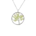 Natural green crystal stone tree of life pendant necklace with silver wire wrap design. - Prehnite