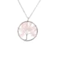 Natural rose quartz crystal stone tree of life pendant necklace silver wire wrapped jewelry - Rose Quartz