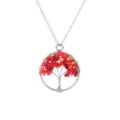 30mm Natural Red Stone Crystal Chip Tree of Life Wire Wrapped Pendant Necklace for Women - Red Coral