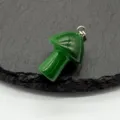 Green agate crystal mini mushroom pendant with silver bail, natural jade DIY jewelry charm. - Green Cat Eye Stone