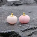 Carved pink crystal pumpkin pendant, 13mm jade gemstone DIY jewelry making charm accessory. - Pink Chalcedony