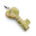 Natural crystal stone heart key pendant, unique green pink agate jade necklace jewelry. - Unakite