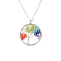 Natural crystal chip wire wrapped tree of life pendant necklace for women and girls - Rainbow