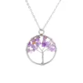 Natural Amethyst Crystal Chip Tree of Life Pendant Necklace Silver Wire Wrapped Jewelry - Amethyst