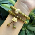 Pulsera de cuentas de loto de sándalo verde joyería espiritual vintage para hombres y mujeres - Juego de 2 Piezas de Loto / 8mm