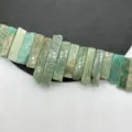 Detail shot of natural amazonite flat tube beads, irregular square bar stones for DIY jewelry making. - Amazonite