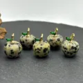 Natural stone apple pendant charm with gold stem and green leaf for DIY jewelry making. - Dalmatian Jasper
