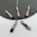 Natürlicher Stein Kristall Achat sechseckige Säule Anhänger Halskette Schmuck Zubehör - Rhodonit