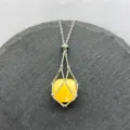 Stainless Steel Yellow Crystal Net Pocket Pendant Necklace Adjustable Chain Fashion Jewelry - Silver - Yellow Jade