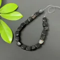 Detail view of 8x10mm black irregular square spacer beads, DIY jewelry making supplies. - Black Agate