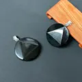 Ciondolo rotondo in pietra di cristallo nero con gancio argento gioiello geometrico - Ossidiana