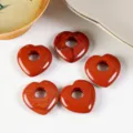 Ciondolo Cuore in Pietra Rossa Naturale Foro Centrale Cristallo Rosso Collana Accessorio - Diaspro rosso (1 pezzo)