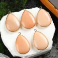 Peach Teardrop Crystal Stone Pendant with Gold Plated Edge Agate Jewelry DIY Accessories - Pink Aventurine