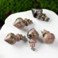 Natural stone crystal peach shaped pendulum pendant, unique crystal carved jewelry variant. - Black Line Rhodonite Pendant