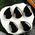 Natural crystal teardrop pendant gold plated black agate stone necklace jewelry making DIY - Obsidian