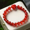 Red Agate Crystal Heart Beaded Bracelet Fashion Round Stone Couple Jewelry Variant - Red Agate