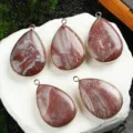 Natural Red Agate Teardrop Stone Pendant Gold Plated Jewelry DIY Necklace Accessory - Red Zebra