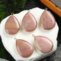 Natural crystal teardrop pendant gold plated agate stone necklace jewelry accessories variant. - Rhodonite