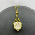 Stainless steel gold plated crystal net pocket necklace medium size variant style design - Gold Clear Quartz