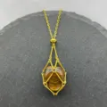 Elegant gold plated stainless steel cage necklace with a natural tiger eye crystal stone. - Gold-Tiger's Eye
