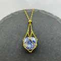 18K Gold Plated Stainless Steel Natural Crystal Cage Pendant Necklace Variant Blue Sodalite - Gold - Blue Dot Stone
