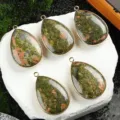 Natural unakite teardrop pendant gold plated edge crystal necklace jewelry accessories - Unakite